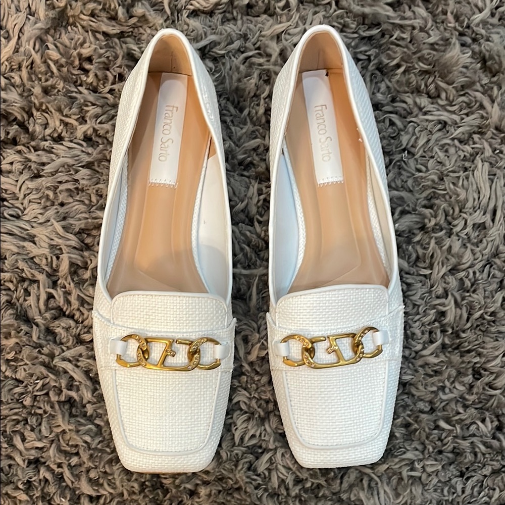 Franco Sarto White Loafers with Gold Accent
